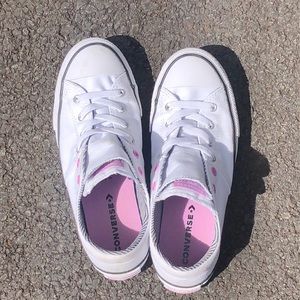 white converse pink with stripes 7.5